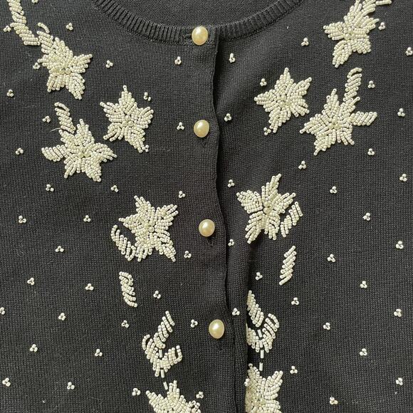 Vintage Casual Corner 2X Beaded Cardigan | Black, Pearl Buttons, Glam EUC - Picture 2 of 6